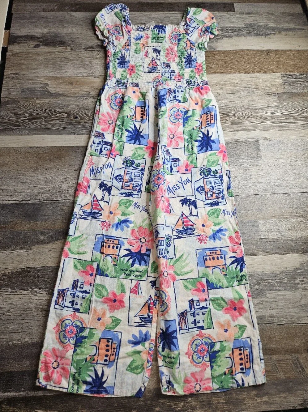 Gymboree Mommy & Me Vacation Linen Blend Smocked Jumpsuit Sz 10 Italian Riveria